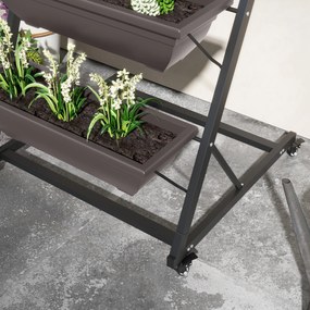 Outsunny 5-poziomowy stojak na rośliny, 145 cm wysoki kwietnik z doniczkami i kółkami, stalowy kwietnik, brązowy | Aosom PL