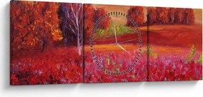 Obraz czerwonego krajobrazu (z zegarem) (90x30 cm)