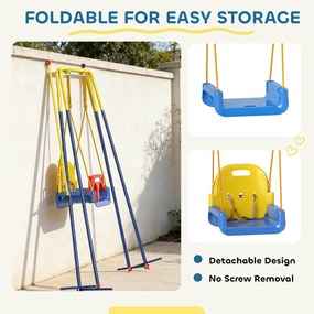 AIYAPLAY Huśtawka 3-w-1 dla dzieci, regulowana, z oparciem i paskiem bezpieczeństwa, 128 x 155 x 157 cm, niebieska | Aosom PL