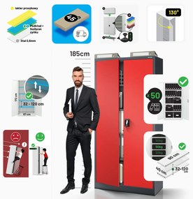 Biurowa szafa metalowa na akta JAN, 900 x 1850 x 400 mm, antracytowo-czerwona