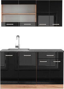 Pojedyncza kuchnia czarny/złoty dąb o wysokim połysku 140x60x81.6 r-line