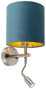 Stalowa lampa ścienna z lampką do czytania i aksamitnym abażurem 20/20/20 niebieska Nowoczesny Oswietlenie wewnetrzne