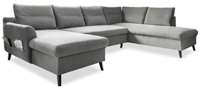 Jasnoszara aksamitna rozkładana sofa w kształcie litery "U" Miuform Stylish Stan, prawostronna