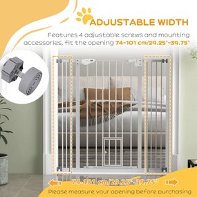 PawHut Bramka dla psów, podwójne ryglowanie, samoczynnie zamykane drzwi, 104 cm wysokości, stal, biały