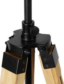 Industrialna lampa podłogowa z trójnogiem czarna z drewnem - Mangoes