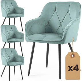 Zestaw 4 turkusowych krzeseł welurowych - Lorviano
