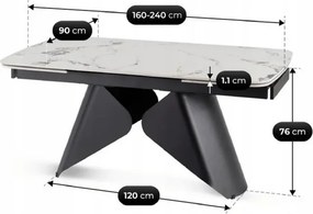 Stół Rozkładany Prostokątny VERONA 160-240 cm Ceramiczny Biały Marmur/Czarny Loft