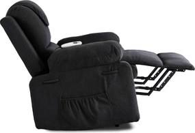 Fotel Masujący FENIX z Funkcją Wstawania Elektrycznie Rozkładany Czarny Nowoczesny