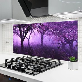 Szkło do Kuchni na Ścianę Sylwetki Drzew o Zmierzchu