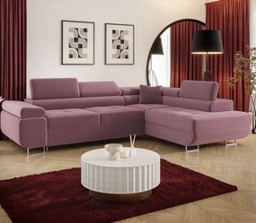 Różowy sztruksowy narożnik z pojemnikiem na pościel R3-W75