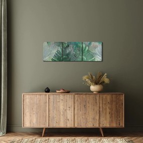 Obraz - Tekstura betonu z liśćmi (z zegarem) (90x30 cm)