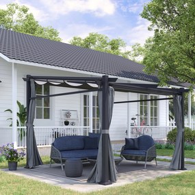 Outsunny Pergola Metalowa 297x295cm Ciemnoszara z Przysuwającym się Dachem | Aosom PL