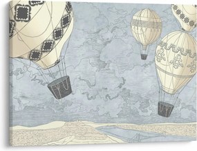 Obraz - Balony nad miastem, zimne odcienie (70x50 cm)