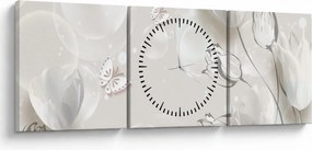 Obraz - Tulipany między bąbelkami (z zegarem) (90x30 cm)