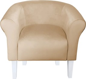 Fotel Milo tkanina Welur wygodny fotel tapicerowany do salonu i sypialni : Kolor nogi - Biała, Kolor tkaniny - VELVET - MG06, Wysokość nogi - 20 cm
