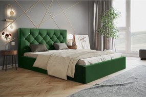 Łóżko dwuosobowe 180x200 Molly z pojemnikiem - welur, stelaż metalowy - zielony (Amor Velvet 4311)