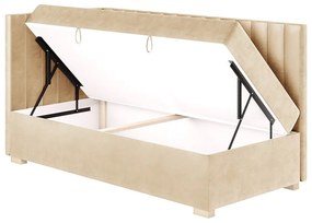 Beżowe narożne łóżko dziecięce ze schowkiem i materacem 90x200 cm Snugi – Ghado