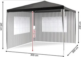 Namiot ogrodowy - antracyt, 3 x 3 m + 2 ściany boczne