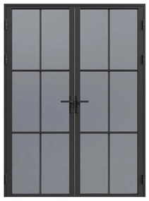 Drzwi kompletne 2-skrzydłowe dwustronne z aluminium i dymionego szkła hartowanego - 2 x wys. 204 x szer. 73 cm - Czarny - SEROTO