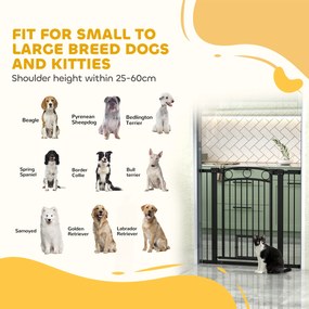 PawHut Bramka dla zwierząt, 96 cm, z regulowaną szerokością 76-104 cm, z drzwiczkami dla kota, do schodów i otworów drzwiowych, czarna