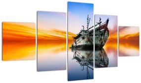 Obraz - Wschód słońca nad wrakiem łodzi (125x70 cm)