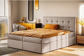 Łóżko kontynentalne z materacem i pojemnikiem LUDANO, tkanina Noel, Zimny beż, 120x200 cm, H3-Bonell
