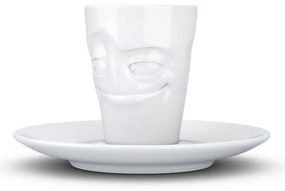 Biała uśmiechnięta porcelanowa filiżanka do espresso ze spodkiem 58products, 80 ml