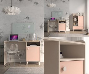 Biuro dziecięca z szafką Mevel 07, różowy / piaskowy