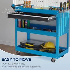 HOMCOM Skrzynka narzędziowa, wózek narzędziowy, 3 poziomy, 4 kółka, 82 cm x 35 cm x 76 cm, niebieski | Aosom PL