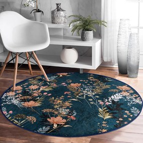 Ciemnoniebieski okrągły dywan odpowiedni do prania i robotów sprzątających ø 120 cm Comfort – Mila Home