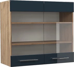 Szklana szafka kuchenna ciemnoniebieski wysoki połysk 80x34.1x72 fame-line