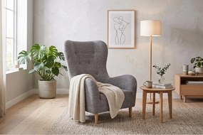 Fotel uszak BENETTO – elegancki fotel wypoczynkowy w tkaninie TWIST 19 szarej