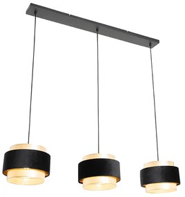 Nowoczesna lampa wisząca czarna ze złotem 3-światłowa - Elif Nowoczesny Oswietlenie wewnetrzne