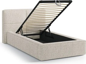 Beżowe tapicerowane łóżko jednoosobowe ze schowkiem i stelażem 90x200 cm Darren – Micadoni