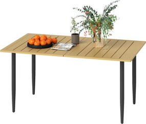 Outsunny Stół ogrodowy 150x90 cm, odporny na warunki atmosferyczne stół balkonowy ze stali, stół z otworem na parasol, brązowy | Aosom PL