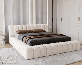 Emporius Como łóżko z pojemnikiem do sypialni - łózko tapicerowane 140x200, nowoczesny styl - duże łózko, gruba pianka - tkanina velvet, kremowy (Whisper 1)