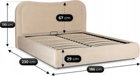 Łóżko Tapicerowane 160x200 cm HAGA ze Stelażem i Pojemnikiem Dwuosobowe Welurowe Kremowe