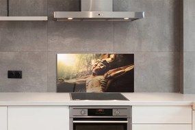 Szklany Panel Rzeźba Jezusa w Drewnie