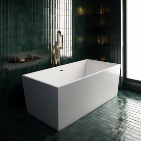 Wanna wolnostojąca akrylowa prostokątna biała 140 x 75 cm NEVO z przelewem chrom | Możliwa opcja Go Color