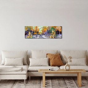 Obraz - Zaśnieżona ścieżka przez las, obraz olejny (z zegarem) (90x30 cm)