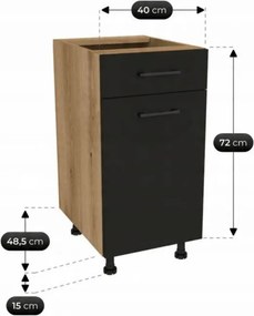 Zestaw Mebli Kuchennych MODERN 170 cm Czarny/Dąb Loftowy