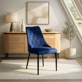 Krzesło Tapicerowane do Salonu CORK Granatowe Welurowe Nowoczesne Loft