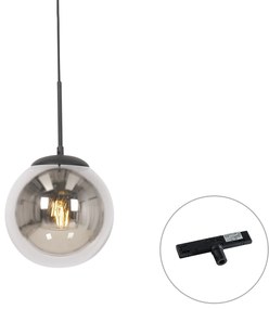 Lampa wisząca Art Deco czarna z przydymionym szkłem z adapterem szynowym 1-fazowym - Slimline Flore