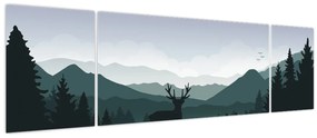 Obraz - Jeleń z wilkiem w skałach (170x50 cm)