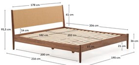 Ciemnobrązowe łóżko dwuosobowe z litego drewna orzechowego ze stelażem 180x200 cm Elan – Kave Home
