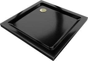Mexen Flat brodzik kwadratowy slim 80 x 80 cm, czarny, syfon złoty - 40708080G
