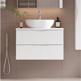 Biały Zestaw do Łazienki 80cm Szafka z Blatem Ryflowane Fornty Cleo