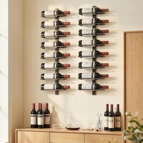 HOMCOM Półka na wino, półka ścienna na 8 butelek wina, 8 poziomów, rury stalowe, do kuchni, salonu, barku domowego, Schwarz | Aosom PL