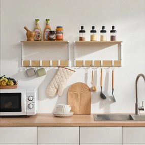 Półka ścienna z haczykami VELORY zestaw 2 szt. 50x24,2 cm, biały/dąb sonoma