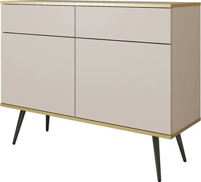 Komoda KSZ-107 z szufladami 107x85x39 cm – beżowy wysoki połysk, Push-To-Open, metalowe nogi 23 cm, laminat 16 mm, odporna na zarysowania